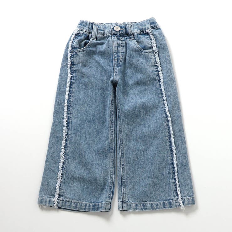 あったか】サイドフリンジバギーデニムパンツ 10分丈[品番