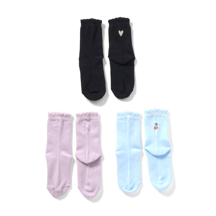 ブラック | 3つセットワンポイント刺繍ソックス | F.O.Online Store