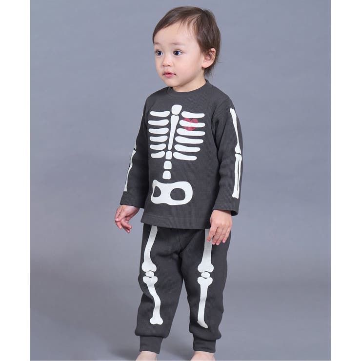 ブラック | 【リンク】ほね・おばけ蓄光プリントワッフルパジャマ | F.O.Online Store