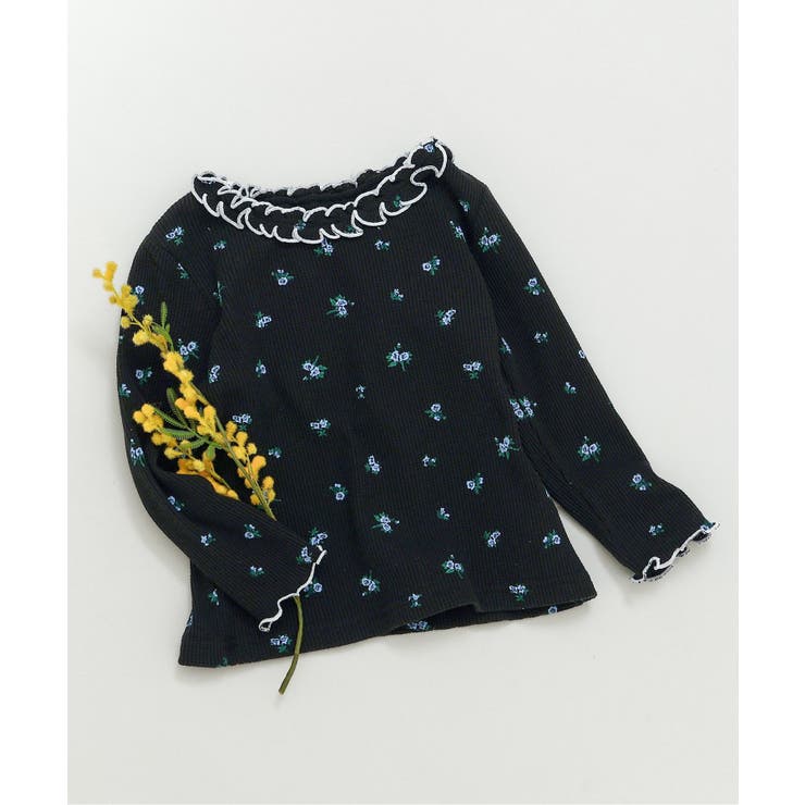 ブラック | WEB限定 衿フリルワッフルメローTシャツ | F.O.Online Store