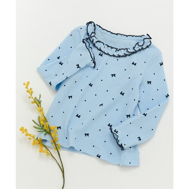 サックス | WEB限定 衿フリルワッフルメローTシャツ | F.O.Online Store