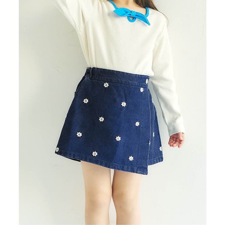 ブルー | ハート・デイジー刺繍ラップキュロット  ショート丈 | F.O.Online Store