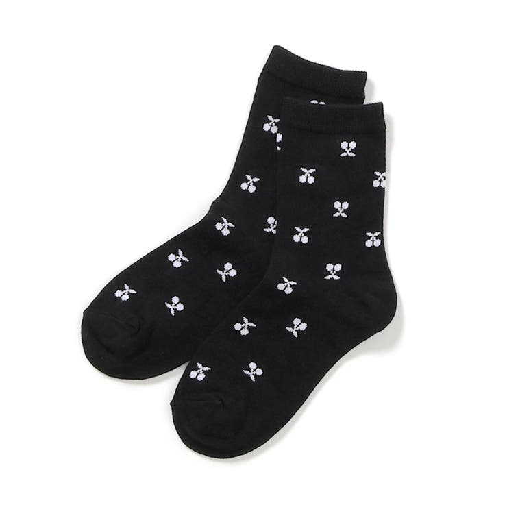 ブラック | さくらんぼ・ハート・お花柄クルーソックス | F.O.Online Store