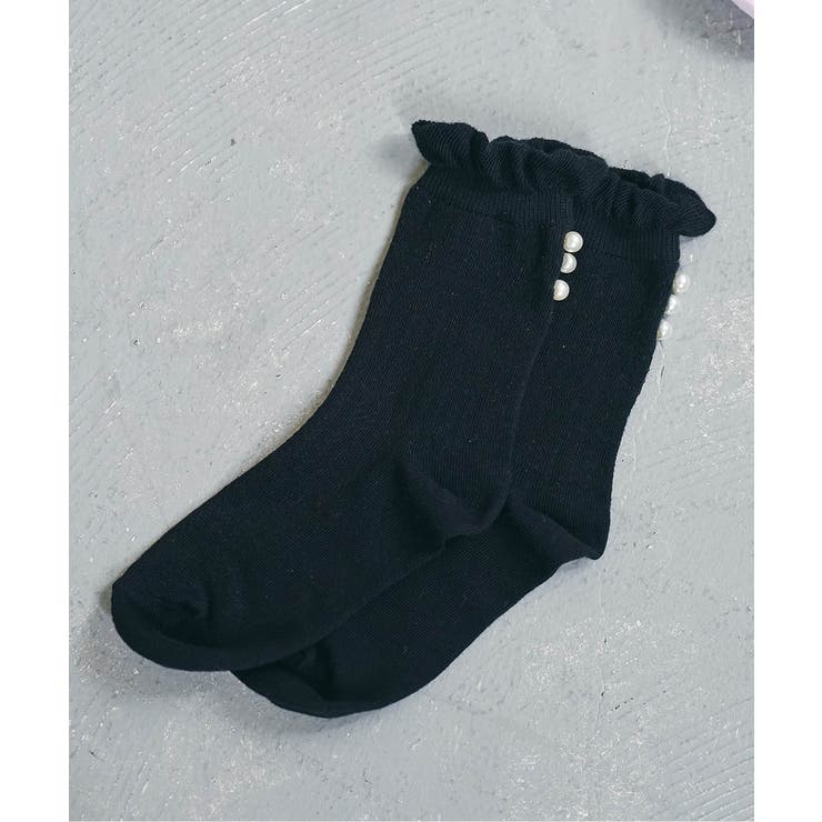 ブラック | パール付きクルーソックス | F.O.Online Store