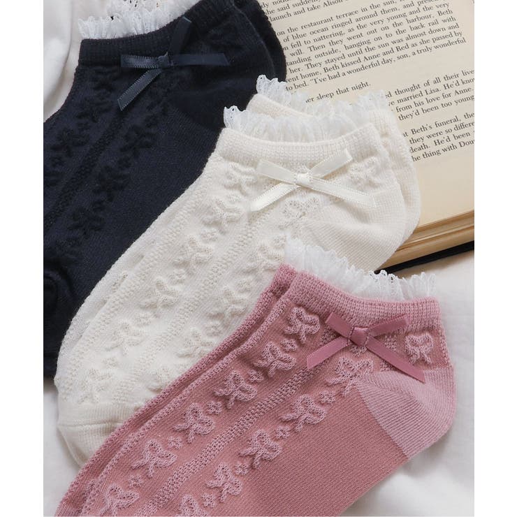 アイボリー | リボン編み柄ショートソックス | F.O.Online Store