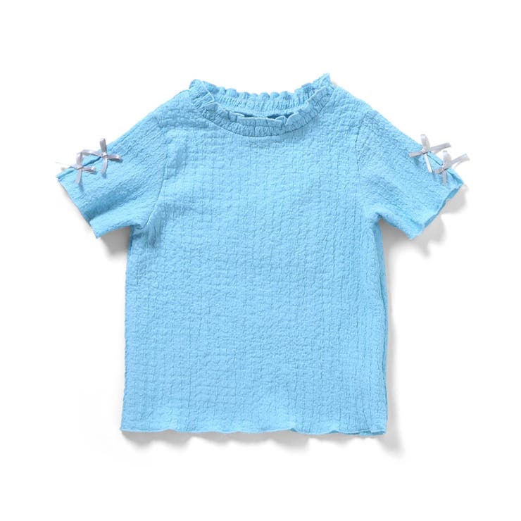 サックス | ぽこぽこジャガード袖リボンTシャツ  | F.O.Online Store