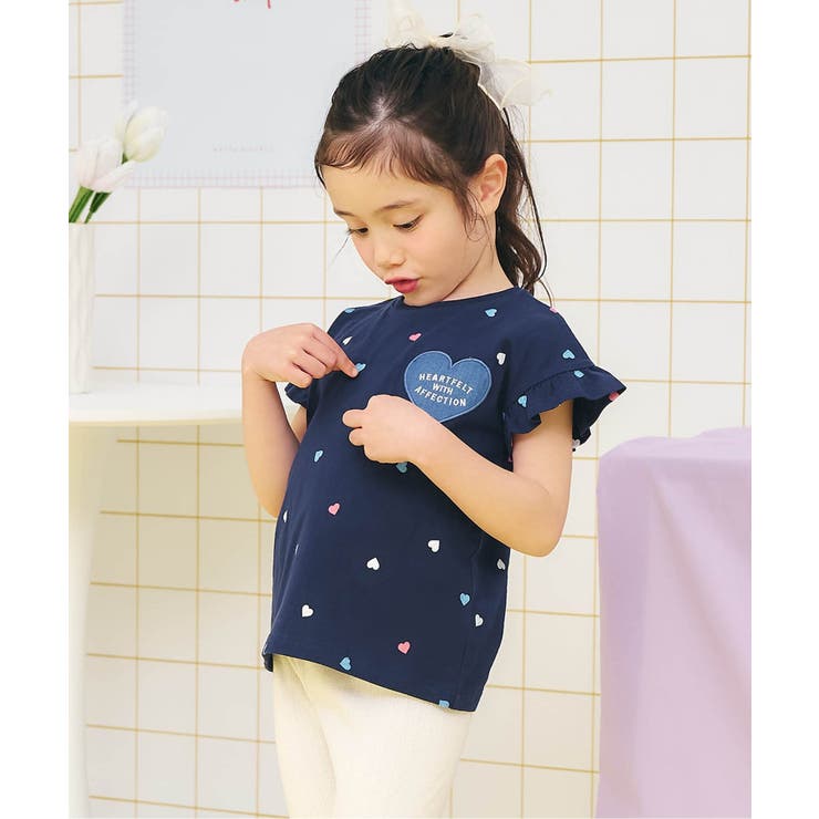 ネイビーブルー | WEB限定 ハート・フラワーアップリケフリルTシャツ | F.O.Online Store