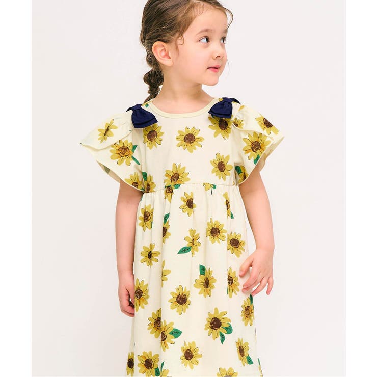 肩リボン花びらスリーブヒロインワンピース_接触冷感_吸水速乾[品番