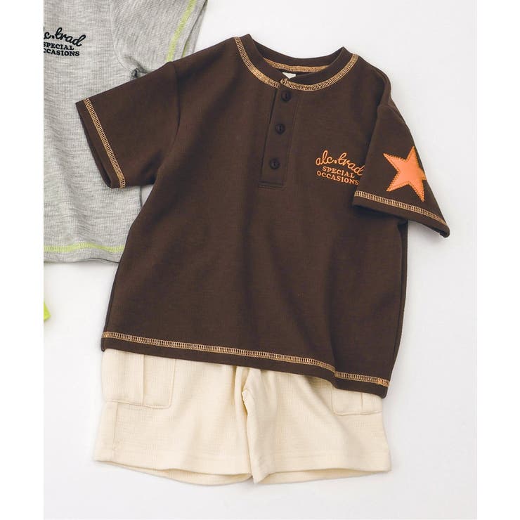 ブラウン | ヘンリーネックスターパッチセットアップ  5分丈 | F.O.Online Store