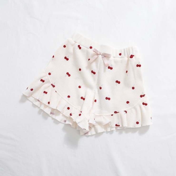 WEB限定 ワッフルフリルショートパンツ ショート丈[品番
