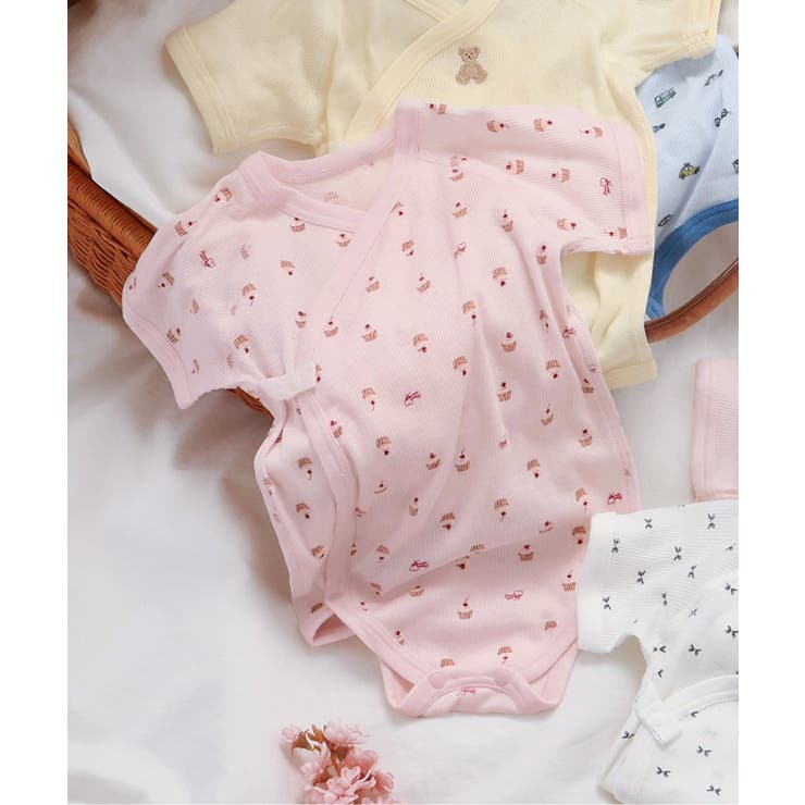 ピンク | ベビー半袖リブボディ肌着 ワンポイント・総柄 | F.O.Online Store