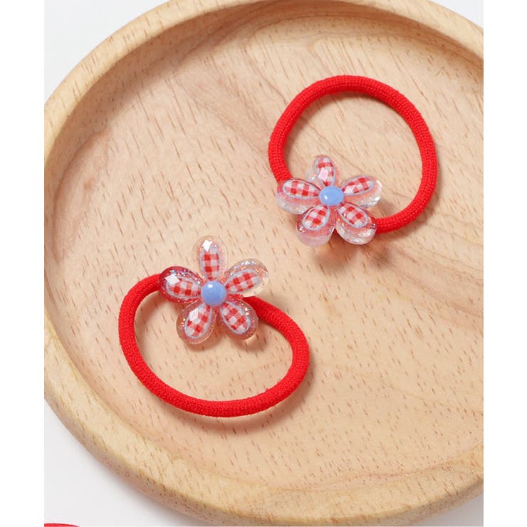 チェック柄 | ギンガムお花・ドットリボンヘアゴム ２個セット | F.O.Online Store