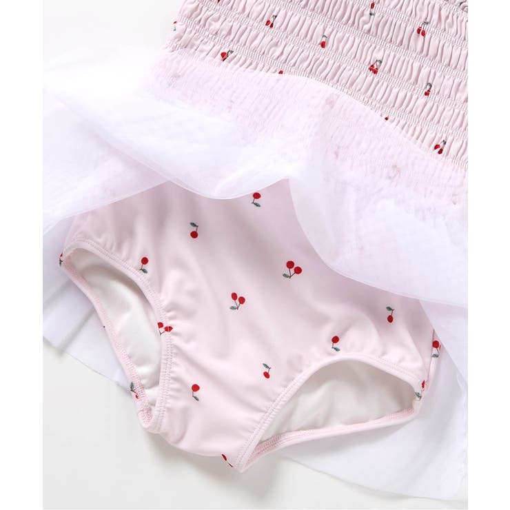 さくらんぼ・花柄チュールワンピース水着_UVカット[品番 さくらんぼ・花柄チュールワンピース水着_UVカット[品番