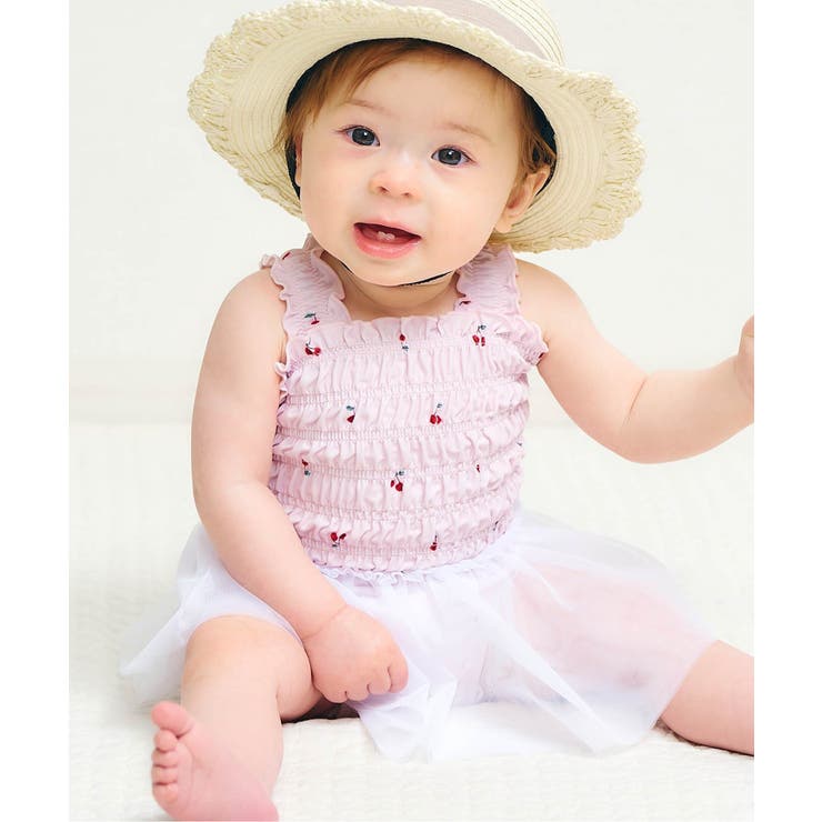 ピンク | さくらんぼ・花柄チュールワンピース水着_UVカット | F.O.Online Store