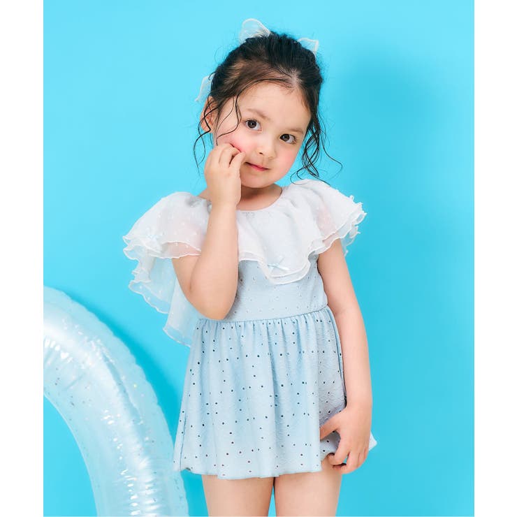 サックス | 【UVカット】レース・花柄シアーフリルワンピース水着 UVカット | F.O.Online Store
