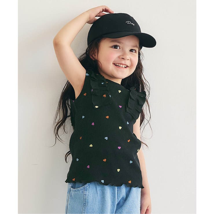 ブラック | ノースリーブワッフルフリルTシャツ | F.O.Online Store