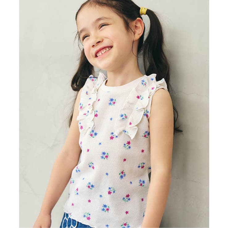 花柄 | ノースリーブワッフルフリルTシャツ | F.O.Online Store