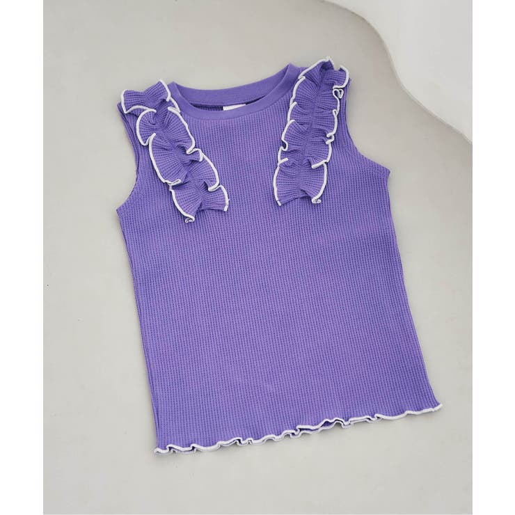 パープル | ノースリーブワッフルフリルTシャツ | F.O.Online Store