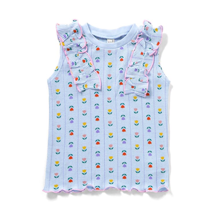 サックス | ノースリーブワッフルフリルTシャツ | F.O.Online Store