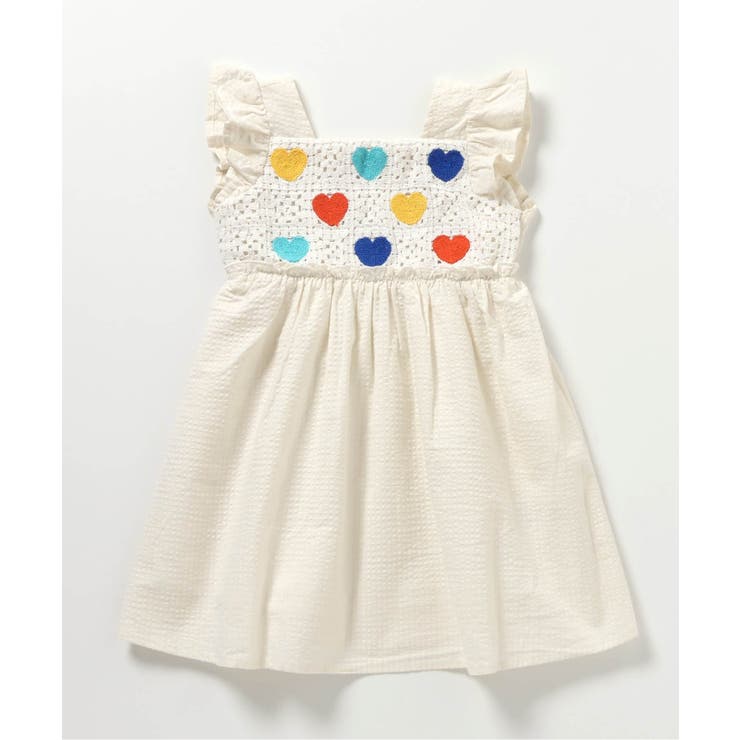 かぎ針風ハート・デイジー刺繍ワンピース[品番：FOKK0023526