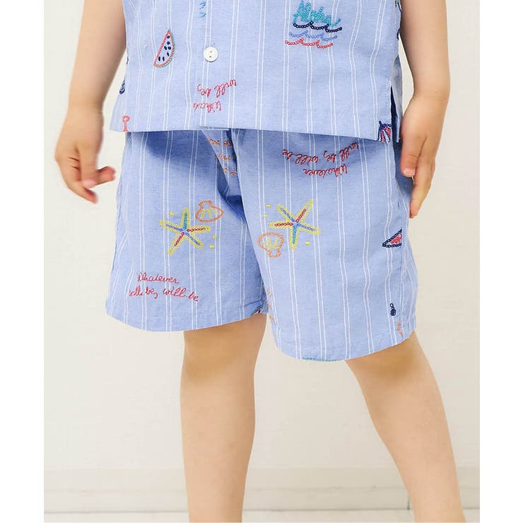 サックス | サマーモチーフ総柄刺繍ハーフパンツ  5分丈 | F.O.Online Store
