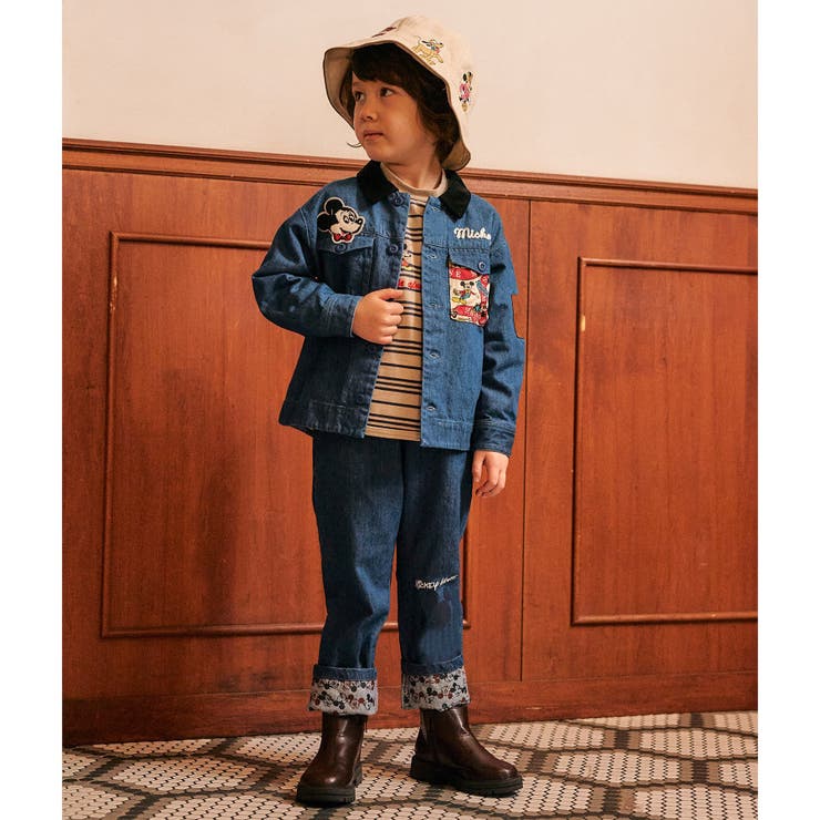 【新品未使用】オムガールズ　パデッドシャツジャケット　中綿入り　ロゴ刺繍（171 モンクワ オーバーオール ハローキティ キティちゃん デニムサロペット