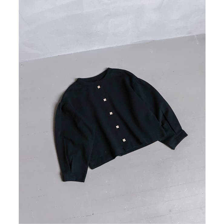 ブラック | お花ボタンショートカーディガン | F.O.Online Store