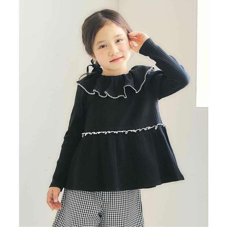 ブラック | フリル衿ペプラムリブトップス | F.O.Online Store