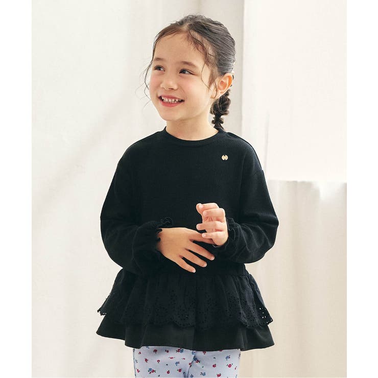 ブラック | レースフリル切り替えリブTシャツ  | F.O.Online Store