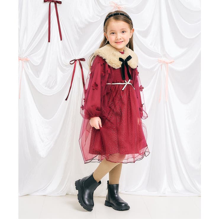 お花モチーフラメチュールワンピース＿アプレレクールマシェリ[品番