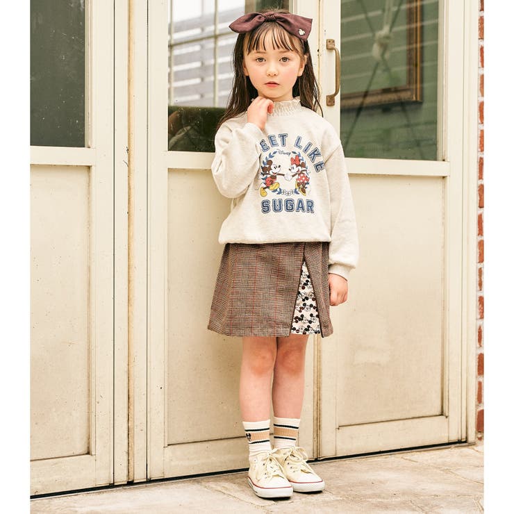 ディズニーキャラクターデニム・チェック柄ラップスカート[品番