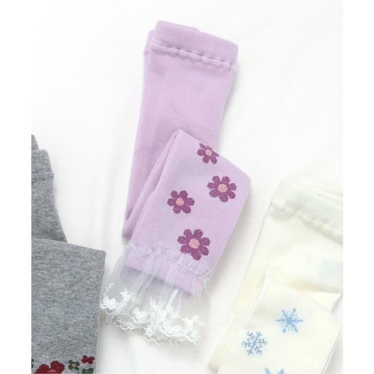 ラベンダー | お花・雪柄裾レースレギンス | F.O.Online Store