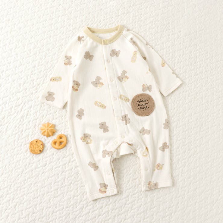 tiny bear ギンガム・はちみつ柄カバーオール[品番：FOKK0010867