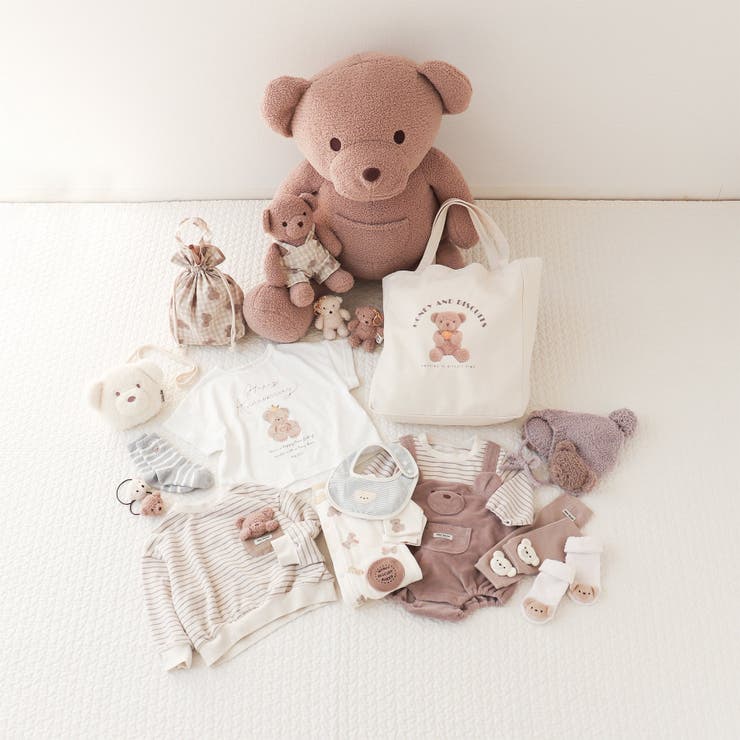 希少 ミキハウス クマキリンチェック柄オーバーオールカーディガン帽子