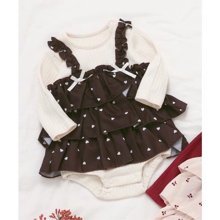 アイボリー | 【リンク】さくらんぼ・ハートプリントティアードカバーオール | F.O.Online Store
