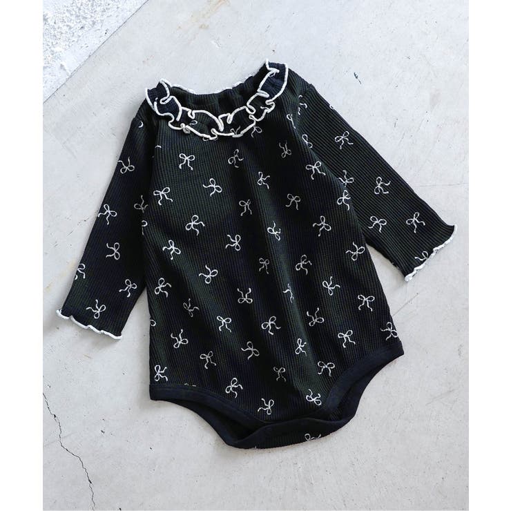 ブラック | 【リンク】ワッフルアソート襟フリルボディースーツ  | F.O.Online Store