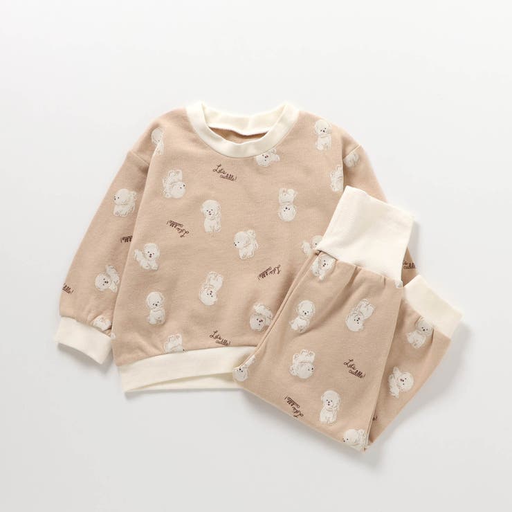 くま・ビションフリーゼ柄裏毛パジャマ 10分丈[品番：FOKK0020510