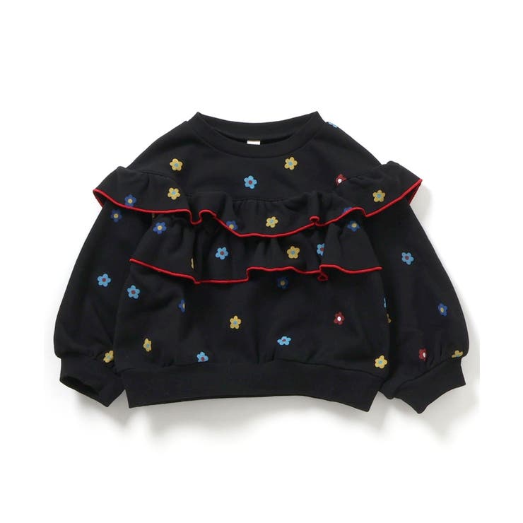 ブラック | フラワー・無地メロウフリルトレーナー | F.O.Online Store