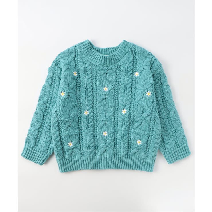 エメラルドグリーン | 刺繍ケーブルニット | F.O.Online Store