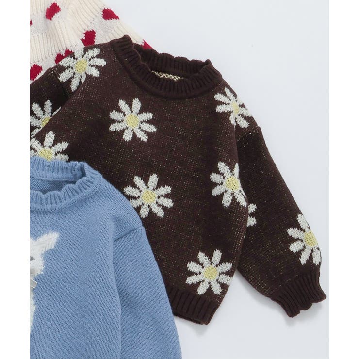 ブラウン | ハート・フラワー・ネコモチーフニット | F.O.Online Store