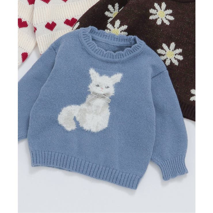 サックス | ハート・フラワー・ネコモチーフニット | F.O.Online Store