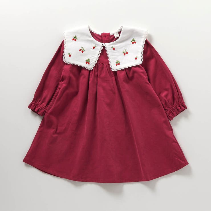 いちご襟刺繍チェック・コーデュロイワンピース _RP[品番：FOKK0021659