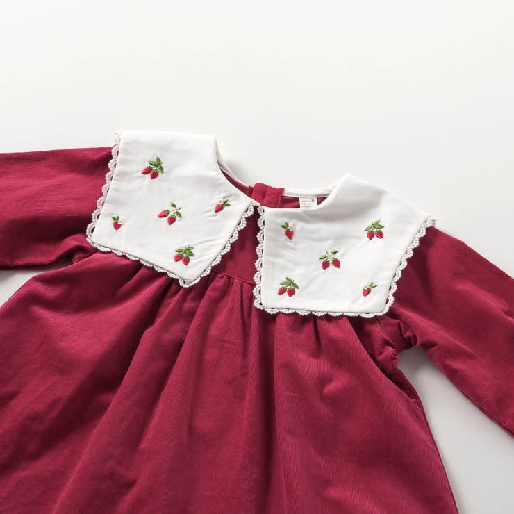 いちご襟刺繍チェック・コーデュロイワンピース _RP[品番：FOKK0021659