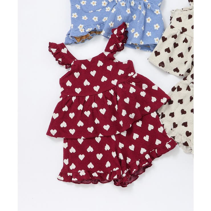 レッド | ハート・フラワージャガードビスチェ＆フリルショートパンツセット  ショート丈 | F.O.Online Store