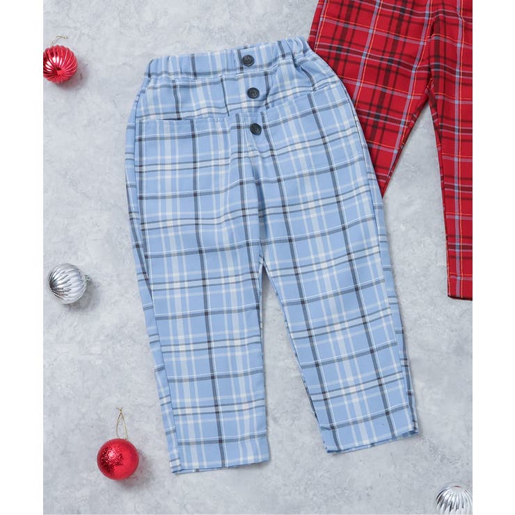 サックス | 【リンク】フロントボタンチェックパンツ  10分丈 | F.O.Online Store