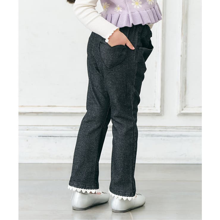 ブラック | 裏起毛ハート・お花ポケットフレアきゅんパンツ  10分丈 | F.O.Online Store