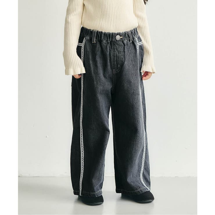 ブラック | ラインレースデニムパンツ  10分丈 | F.O.Online Store