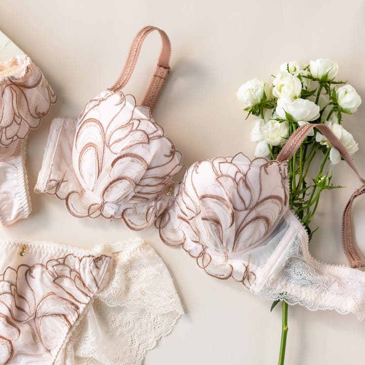 ピンクベージュ | 豊富なサイズ展開が◎大人かわいいチューリップ刺繍 「ノーブルティアラトルペ」 ブ… | fran de lingerie