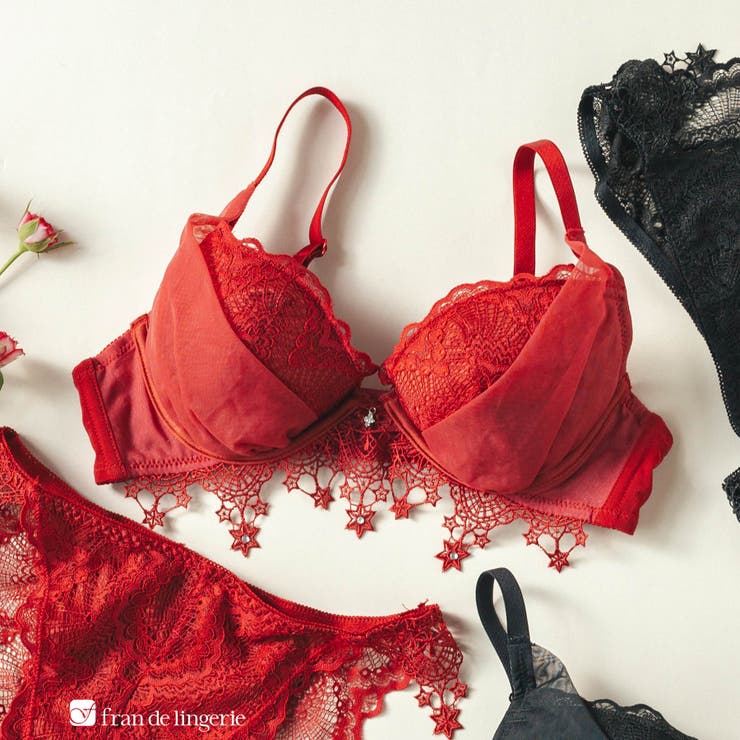 レッド | とびきりキュートなスターレース華奢見せ楽ちんフィットブラ 「プティフィット001… | fran de lingerie
