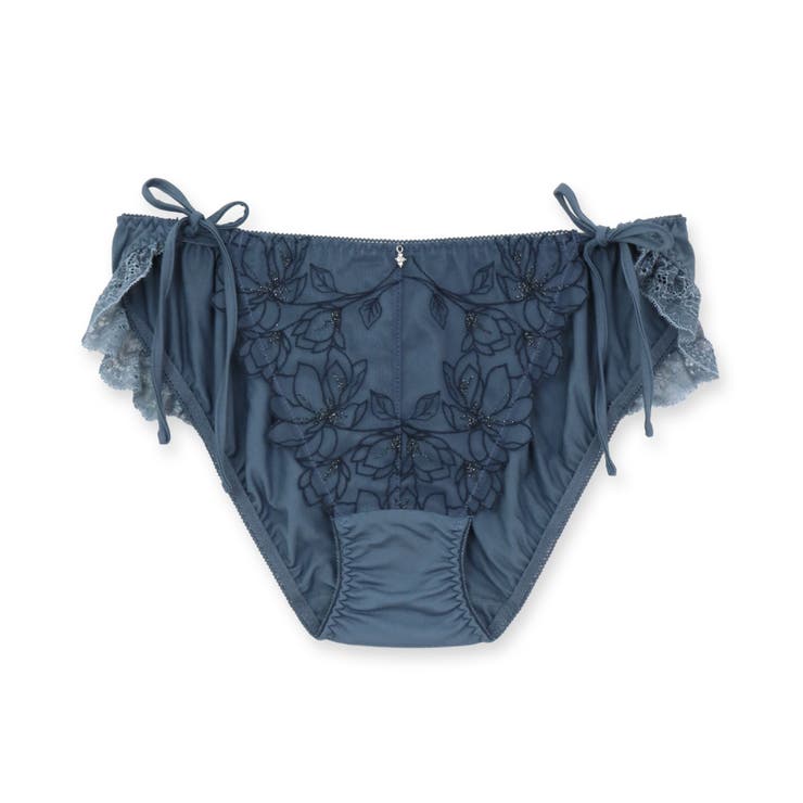 グレイッシュブルー | 軽やかに揺れるチュールフラワー可愛くて楽ちんな紐ショーツ | fran de lingerie